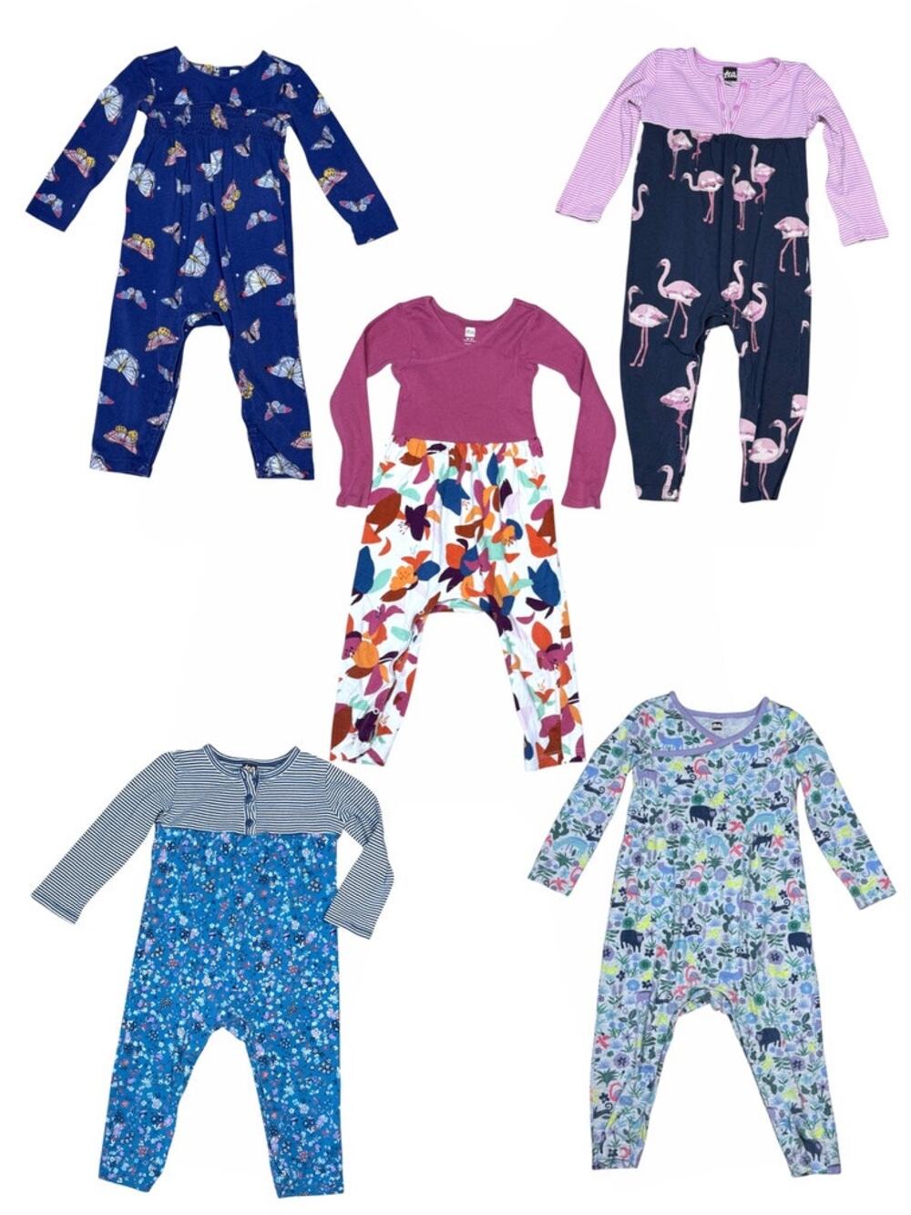 Tea Collection Toddler Girls 18-24 Months 5 Piece Bundle Long Sleeve Rompers